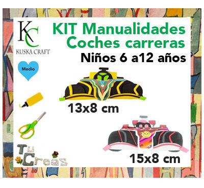Kit manualidades infantiles.Coches de carreras